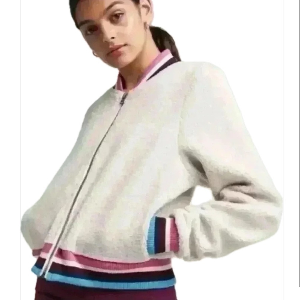 Spiritual Gangster Off-White Bomber Jacket with Multicolor Trim